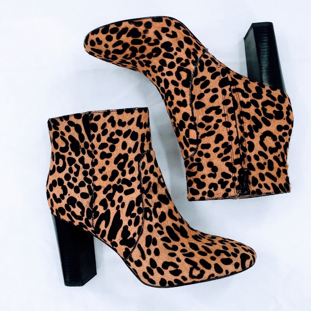 Banana Republic Womens Leopard Print Calf Hair Bootie Brown Leather Ankle Sz 8 - Picture 6 of 10